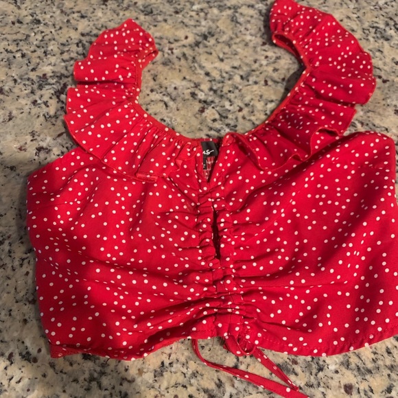 Lulu’s Red Polkadot Ruffle Top M - Picture 2 of 4